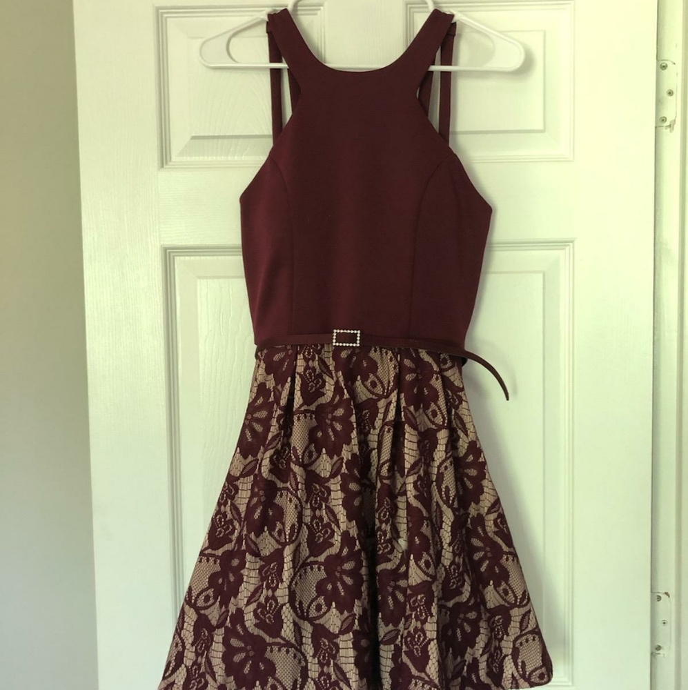 Burgundy belted dress